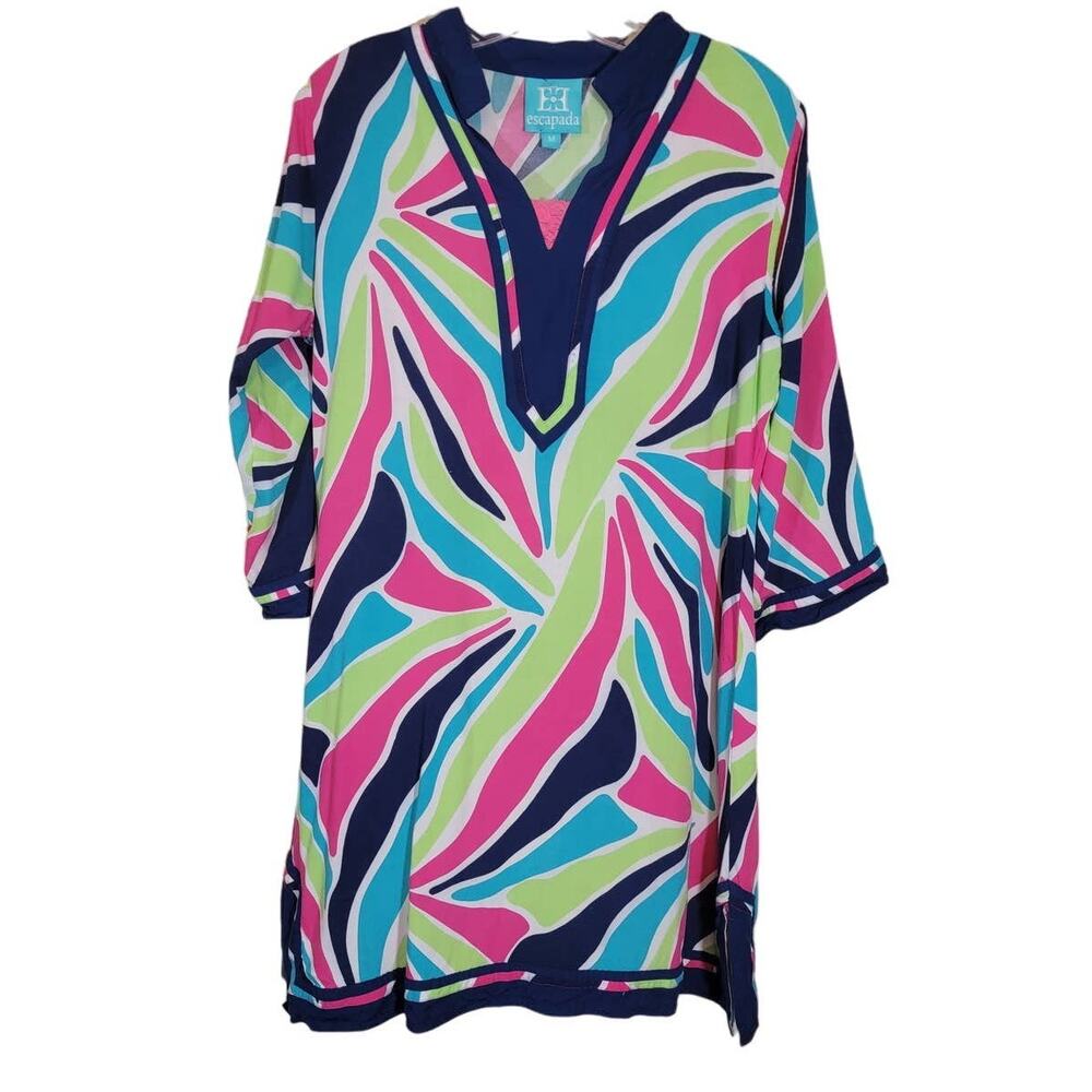Escapada Women's 3/4 Sleeves Swim Cover Up V Neck Multicolor Size Medium Vacay